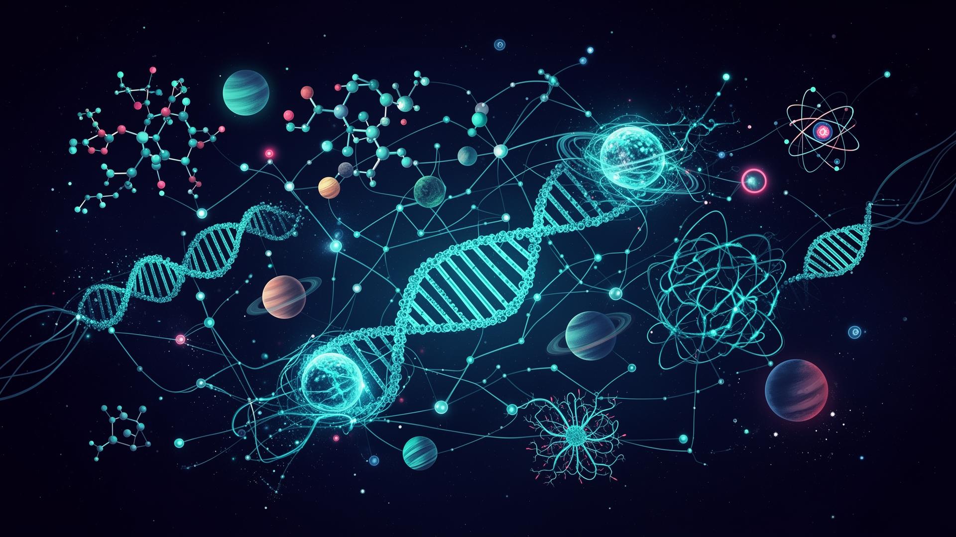 Science visualization with DNA, molecules and planets